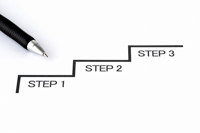 ペンで書かれたステップ1.2.3